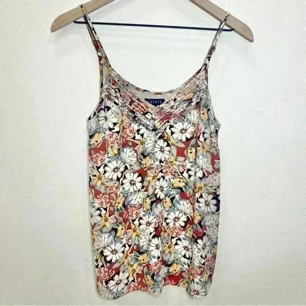1. State Women’s V-Neck Floral Printed Pintuck Adjustable Strap Camisole Size S